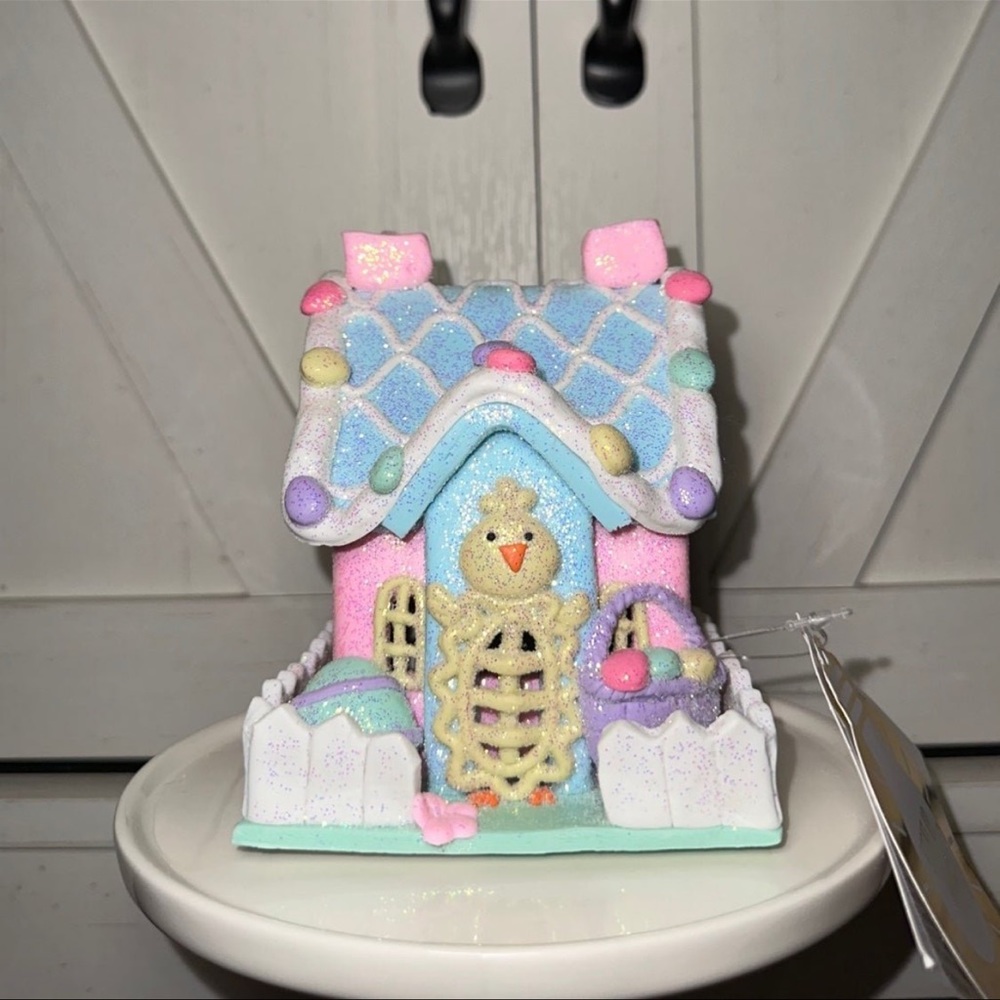Easter Chick LED Light Up Pink Glitter Gingerbread House